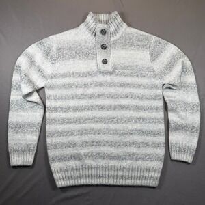 Amongst Others Mock Neck Sweater Mens Large Grey Striped Button Pullover Casual